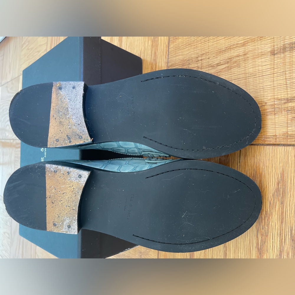 rag and bone loafers in light blue leather with silver buckle and black … - Picture 12 of 16